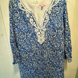 Lilly Pulitzer Blue and White Dress with Beaded Detail